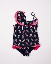 [DIS43247] VER. MALLA ENTERA PREMIUM CON VOLADOS TORNASOLADOS Y ESTAMPA "PIÑAS" CON FOIL - POSTO