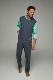 [XY8025]  INV. PIJAMA LISO CON MANGAS ESTAMPADAS