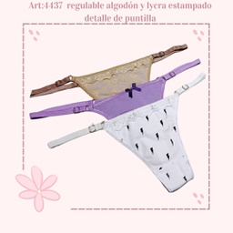 [MER4437] PACK X 3 COLALES REGULABLE ALGODÓN Y LYCRA ESTAMPADA DETALLE PUNTILLA