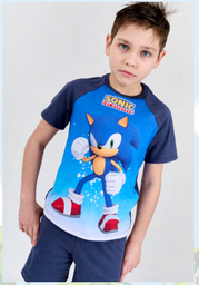 [DIS85502] VER. PIJAMA REMERA ESTAMPADA Y SHORT LISO &quot;SONIC&quot;