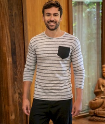 [BIANF25623/E]  INV. PIJAMA HOMBRE PANTALON LISO Y CAMISETA RAYADA