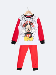 [DIS80567]   INV. PIJAMA DE ALGODÓN CON MANGAS COMBINADAS Y PANTALON LISO "MICKEY"