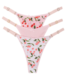 [FRA584R] PACK X3 TANGA LISA Y ESTAMPADAS DE ALGODÓN ROSA