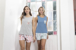 [LEN26700] VER. PIJAMA MUSCULOSA LISA Y SHORT ESTAMPADO "PERRITOS"