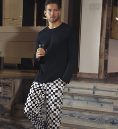 [LODP12001]  INV. PIJAMA DE HOMBRE CAMISETA LISA Y PANTALON ESTAMPADO