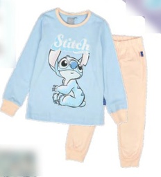 [DIS83211]  INV. PIJAMA DE ALGODÓN ESTAMPADO CON GLITTER Y PANTALON LISO "STITCH"