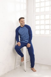 [LEN26522/E]  INV. PIJAMA HOMBRE MANGA LARGA RAYADO DE ALGODÓN
