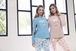 [LEN26303] DESCUENTO 10% LIQUIDACION DE TEMPORADA! INV. PIJAMA DE DAMA MANGA LARGA DE ALGODÓN ESTAMPADO "SALCHICHAS"